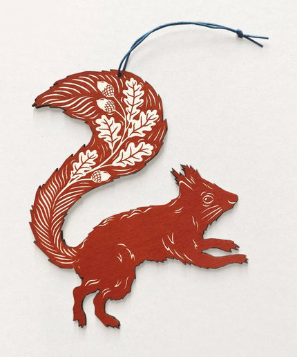 Screenprinted Wooden Decoration - Squirrel - Rusty Red