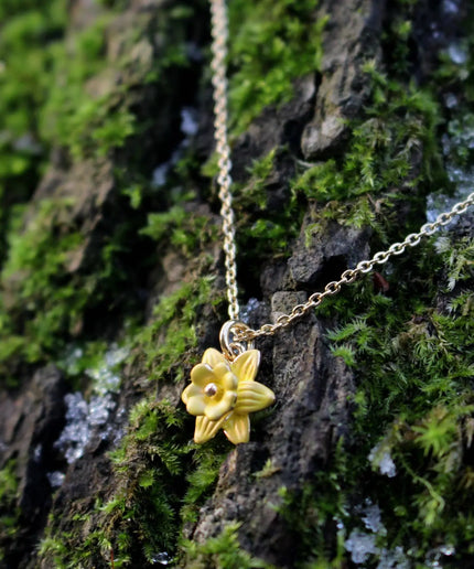 Daffodil Yellow Mini Necklace, 14k Gold Plated