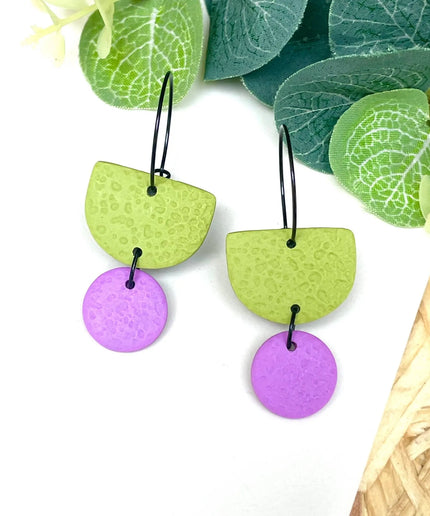 Pistachio Green Hoop Earrings - Polymer Clay: Dangle - Lilac / Hoop - Black