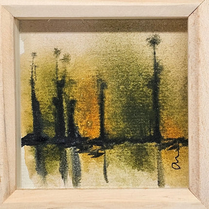 Original Watercolour painting in a box frame Green and yellow