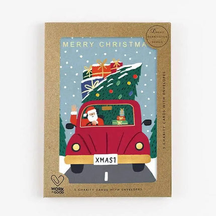 Charity Christmas Card Pack Santa in a truck