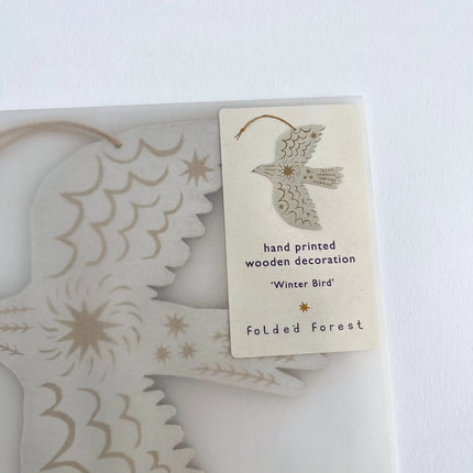 Screenprinted Wooden Decoration - White Bird