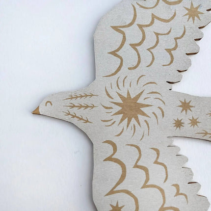 Screenprinted Wooden Decoration - White Bird