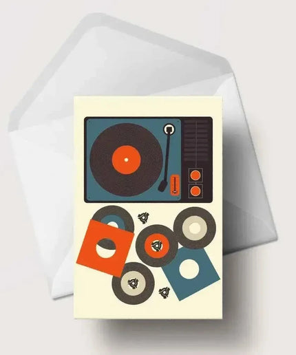Record Players with Records Greetings Card