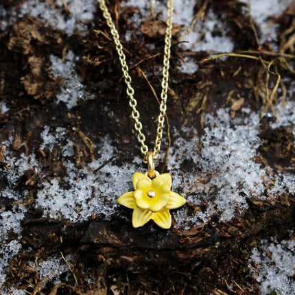 Daffodil Yellow Mini Necklace, 14k Gold Plated