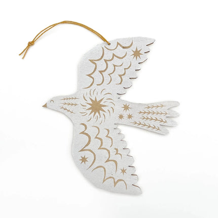 Screenprinted Wooden Decoration - White Bird
