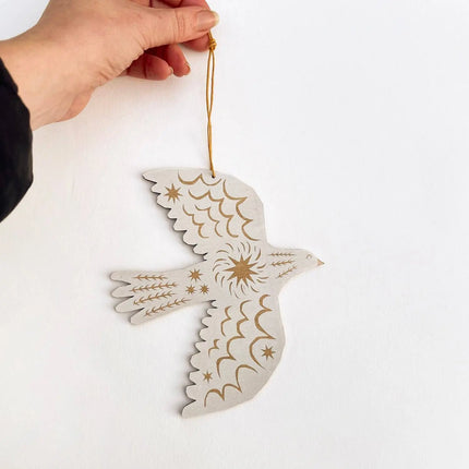 Screenprinted Wooden Decoration - White Bird