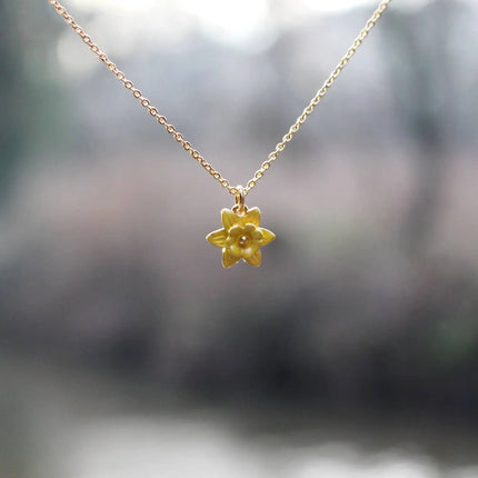 Daffodil Yellow Mini Necklace, 14k Gold Plated