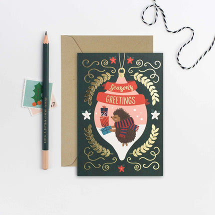 Season's Greetings Hedgehog Christmas Card | Holiday Card