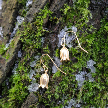 Gold Bluebell Single Drop Earrings, 14k Gold Plated