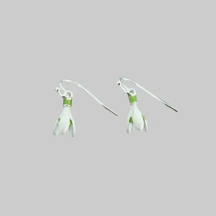 Snowdrop Flower Single Drop Earrings Silver Plated jewellery