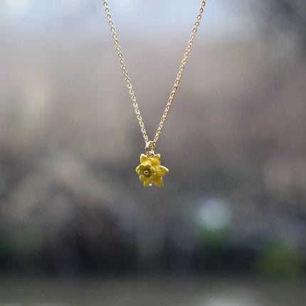 Daffodil Yellow Mini Necklace, 14k Gold Plated