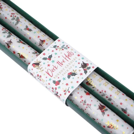 Advent Candles - Pack of 2 - Deck the Halls Robin themed Christmas Candles