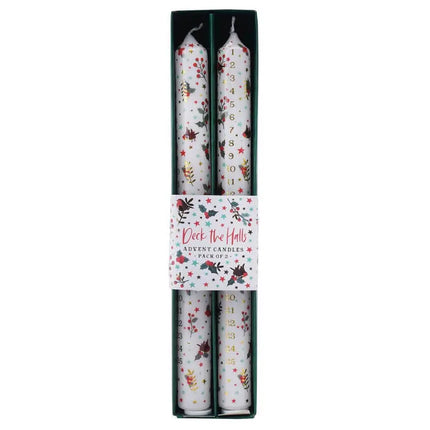 Advent Candles - Pack of 2 - Deck the Halls Robin themed Christmas Candles