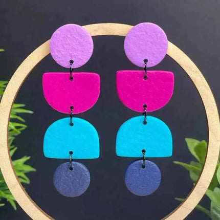 Geometric Clay Earrings - Handmade Colour Block Design