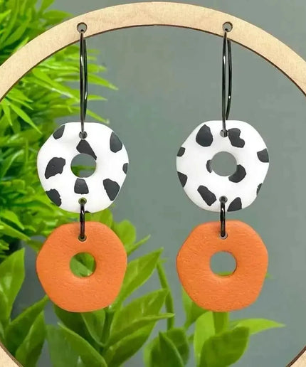 Dalmatian Print Clay Hoop Earrings - Statement jewellery Orange