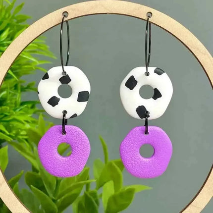 Dalmatian Print Clay Hoop Earrings - Statement jewellery Purple