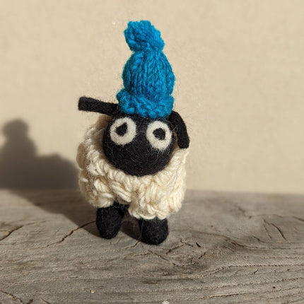 Felted Sheep with Knitted Beanie Turquoise Hat