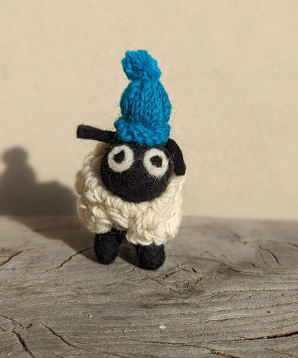 Felted Sheep with Knitted Beanie Turquoise Hat