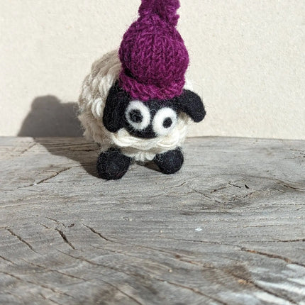 Felted Sheep with Knitted Beanie Purple Hat