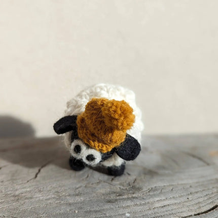 Felted Sheep with Knitted Beanie Mustard Hat