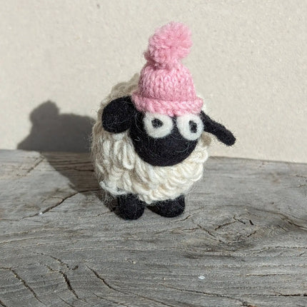 Felted Sheep with Knitted Beanie Pink Hat