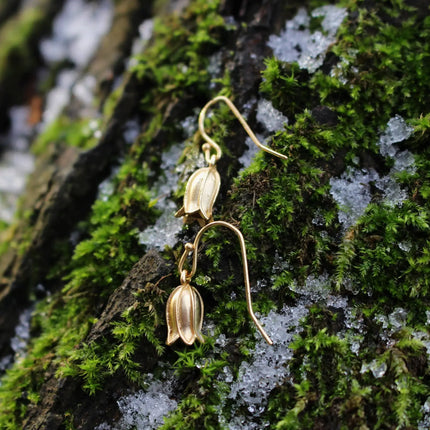 Gold Bluebell Single Drop Earrings, 14k Gold Plated