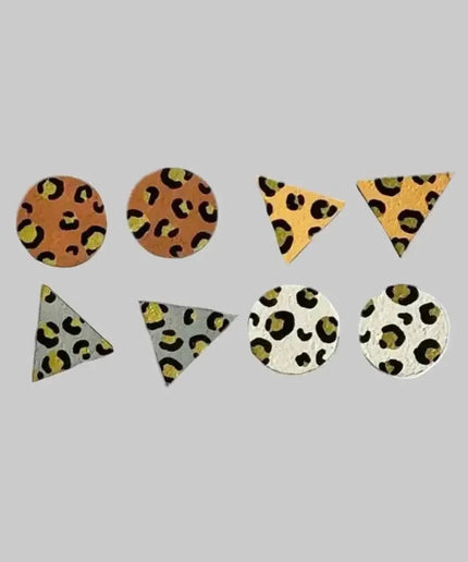Gold Leopard Print Hand Painted Wooden Earrings Stud Set