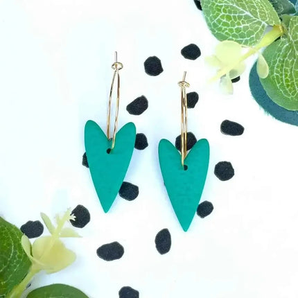 Green Heart Hoop Earrings - Polymer Clay