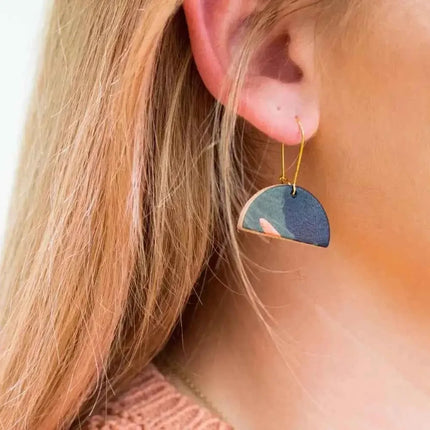 Half Moon Leather Drop Earrings - Multiple Colours