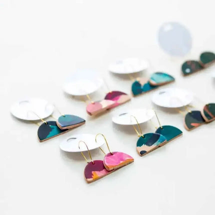 Half Moon Leather Drop Earrings - Multiple Colours