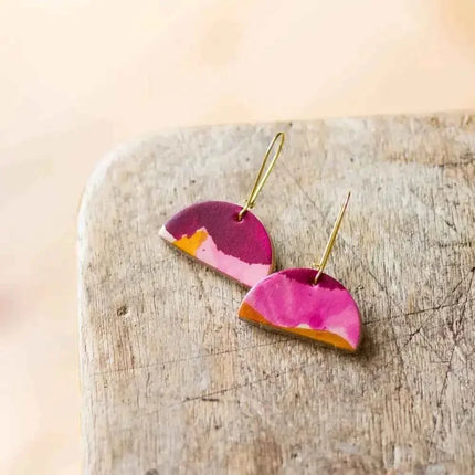 Half Moon Leather Drop Earrings - Multiple Colours