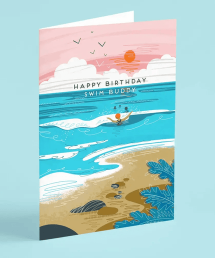 Happy birthday swim buddy greeting card - wild swimming card