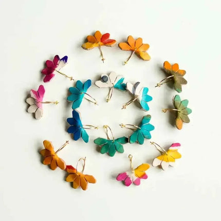 Leather Petal Hoop Earrings - Multiple Colours