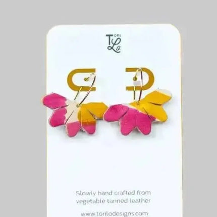 Leather Petal Hoop Earrings - Multiple Colours