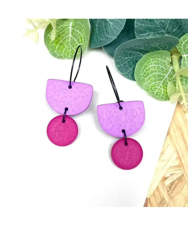Lilac Colour Block Hoop Earrings - Polymer Clay