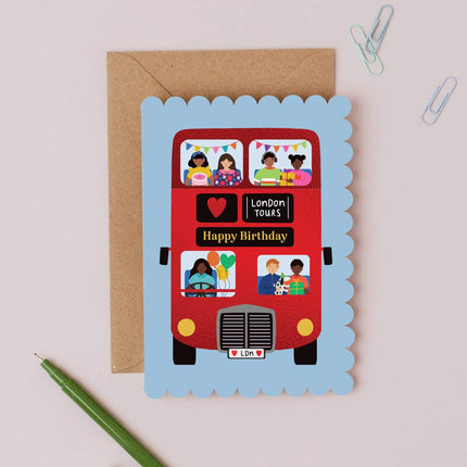 London Bus Scalloped Birthday Card Modern Birthday Card
