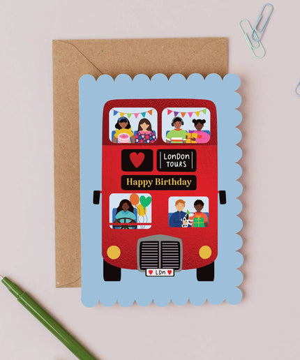 London Bus Scalloped Birthday Card Modern Birthday Card