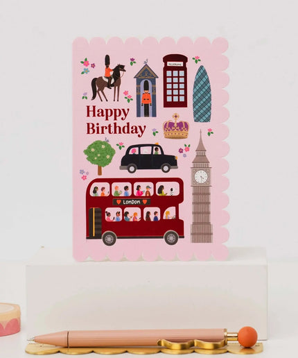 London Icons Scalloped Pink Birthday Card