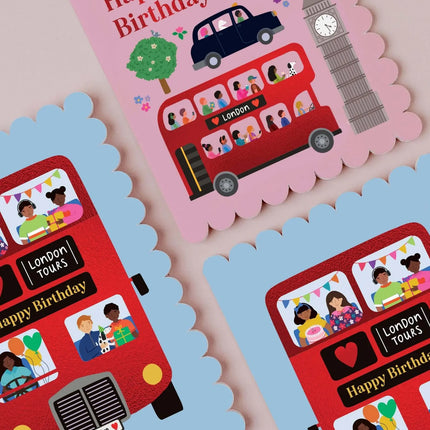 London Icons Scalloped Pink Birthday Card