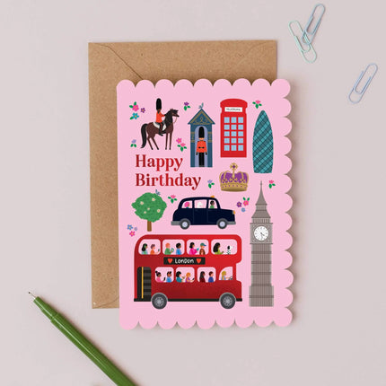 London Icons Scalloped Pink Birthday Card