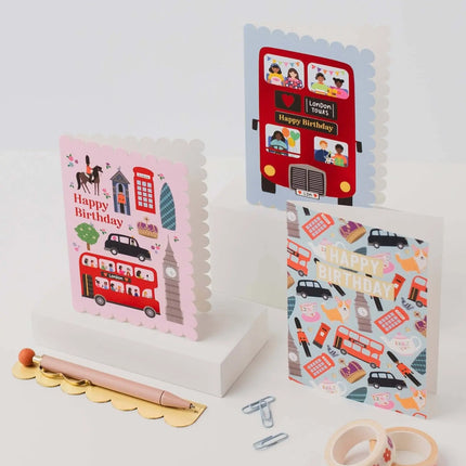 London Icons Scalloped Pink Birthday Card
