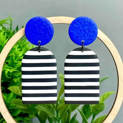 Monochrome Stripe Polymer Clay Dangle Earrings