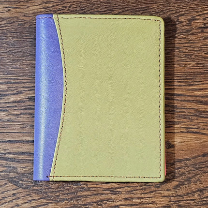 Multicoloured Recycled Leather Card Holder - Fairtrade Green and Purple