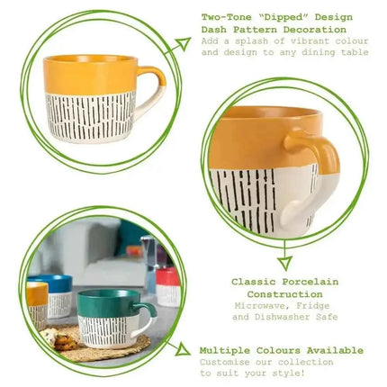 Nicola Spring Ceramic Dipped Dash Coffee Mug 450ml Mustard