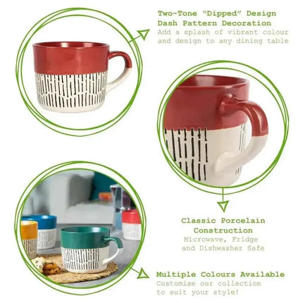 Nicola Spring Ceramic Dipped Dash Coffee Mug - 450ml- Red