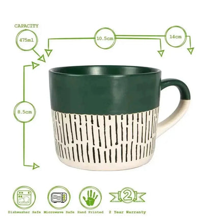 Nicola Spring Ceramic Dipped Dash Coffee Mug - 450ml - Sage