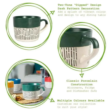 Nicola Spring Ceramic Dipped Dash Coffee Mug - 450ml - Sage