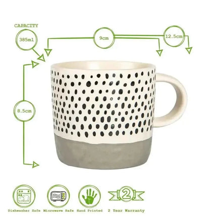 Nicola Spring Ceramic Dipped Dots Coffee Mug - 385ml - Grey