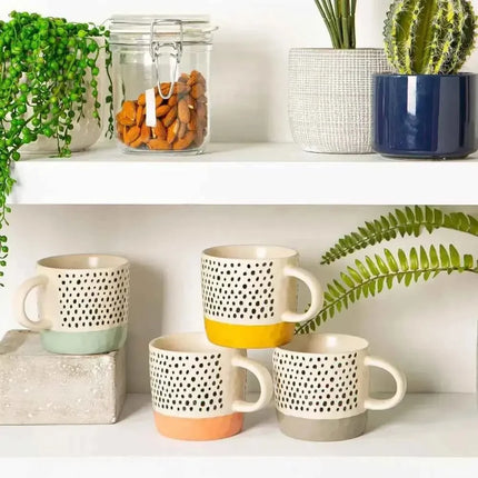 Nicola Spring Ceramic Dipped Dots Coffee Mug - 385ml - Grey